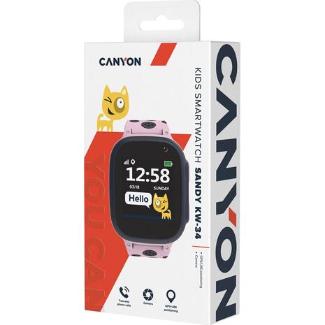 Smartwatch Canyon KW-34 Sandy Kids με κάμερα, GPS και υποδοχή SIM CNE-KW34PP Pink. Προϊόντα τεχνολογίας από το Oikonomou-shop